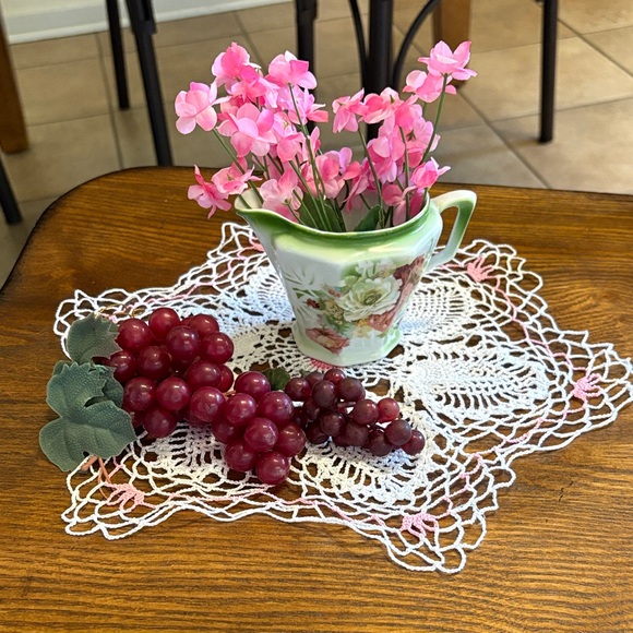 Floral Ceramic Pitcher with Pink Flowers Vignette - Picture 1 of 3